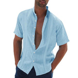 Men's Casual Solid Color Stand Collar Short Sleeve Shirt 48579705Y