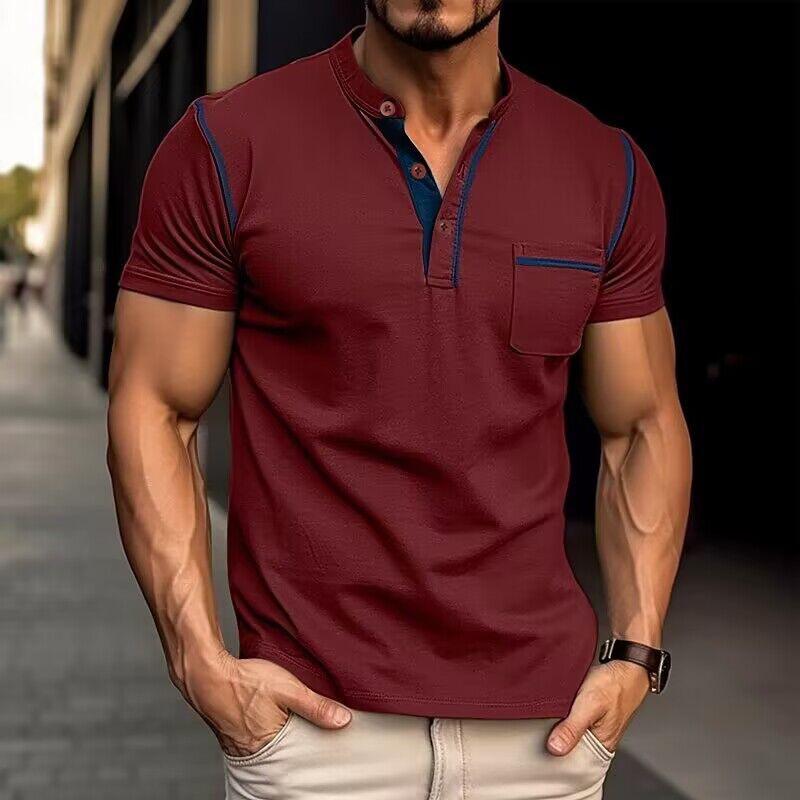 T-shirt casual da uomo a maniche corte con colletto Henley colorblock 53275107Y