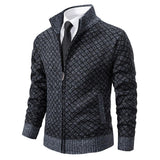 Men's Stand Collar Slim Fit Plaid Knit Cardigan 93275496F