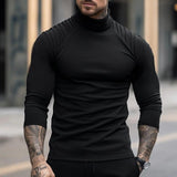 Men's Solid Color Slim High Neck Long Sleeve T-Shirt 97050106Y