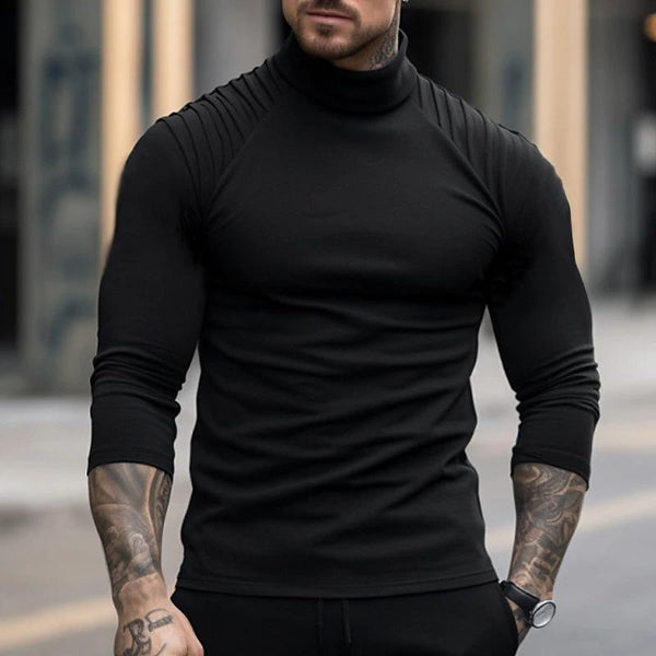 Men's Solid Color Slim High Neck Long Sleeve T-Shirt 97050106Y