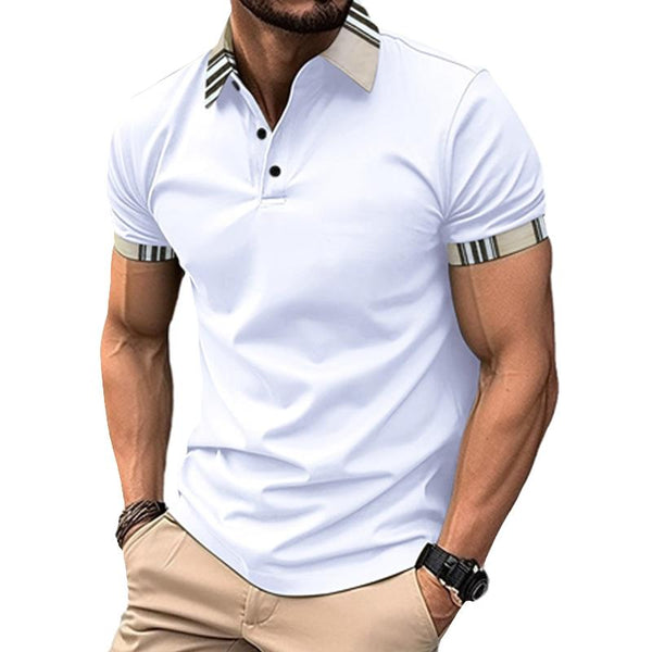 Men's Short Sleeve Lapel Collar Contrasting Button Pocket POLO Shirt 87296985X