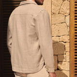 Men's Casual Cotton Linen Blend Lapel Loose Flap Pocket Jacket 00736479M