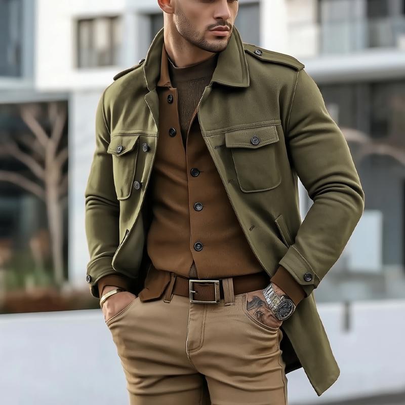 Men's Solid Color Single Breasted Trench Coat 29032718X