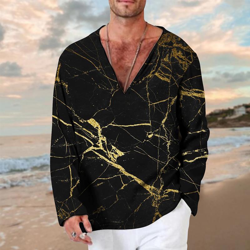 Men's Casual Printed V-Neck Long Sleeve T-Shirt 03153927X