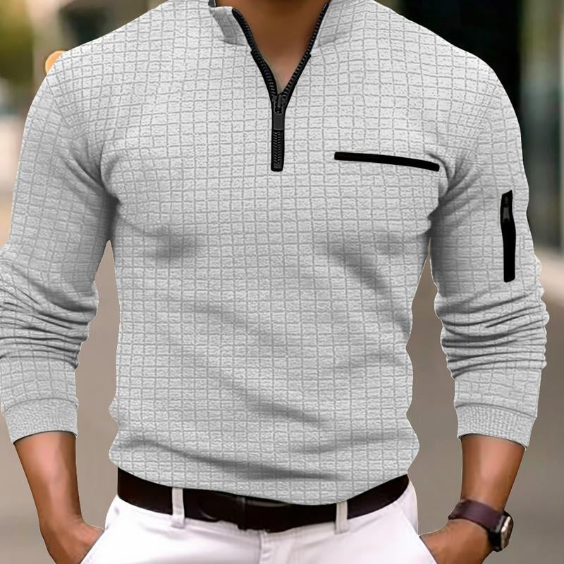 Men's Long Sleeve Waffle Plaid Stand Collar Sweatshirt 08611258X