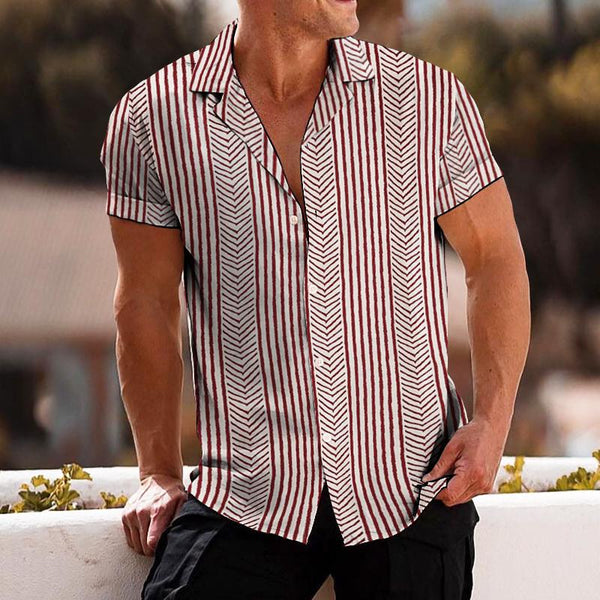 Men's Retro Ethnic Striped Beach Short-sleeved Shirt 39585249TO