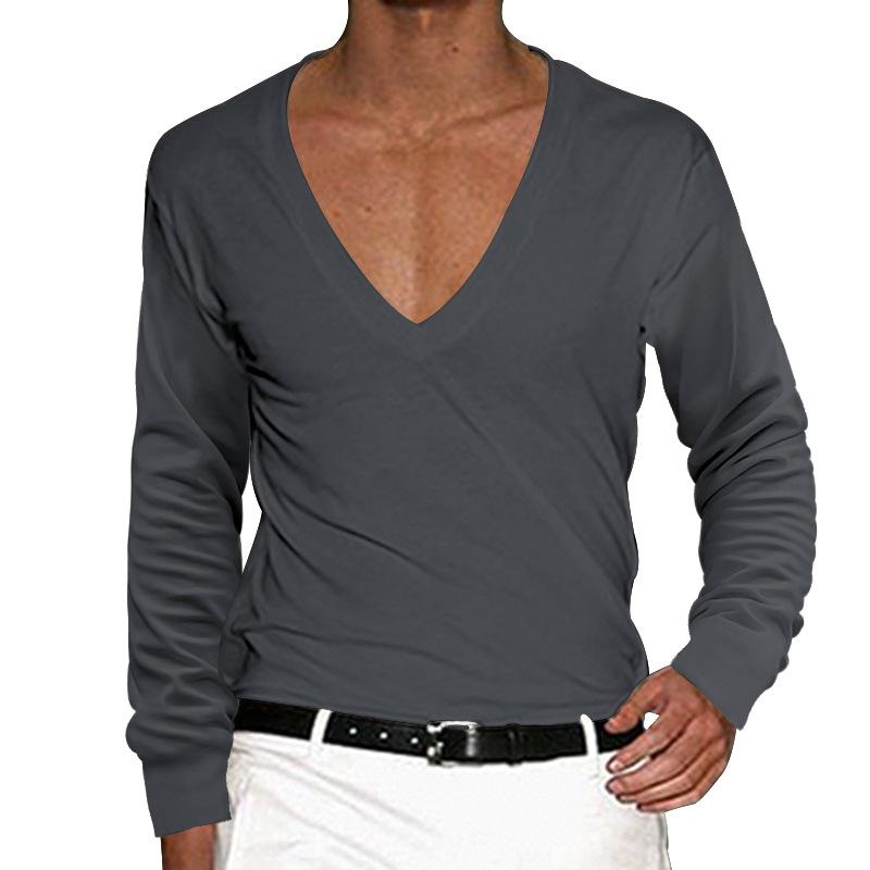 Men's Casual V Neck Solid Color Slim Long Sleeve T-Shirt 11701217M