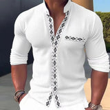 Men's Buttoned Geometric Print Stand Collar Long Sleeve Shirt 00390480X