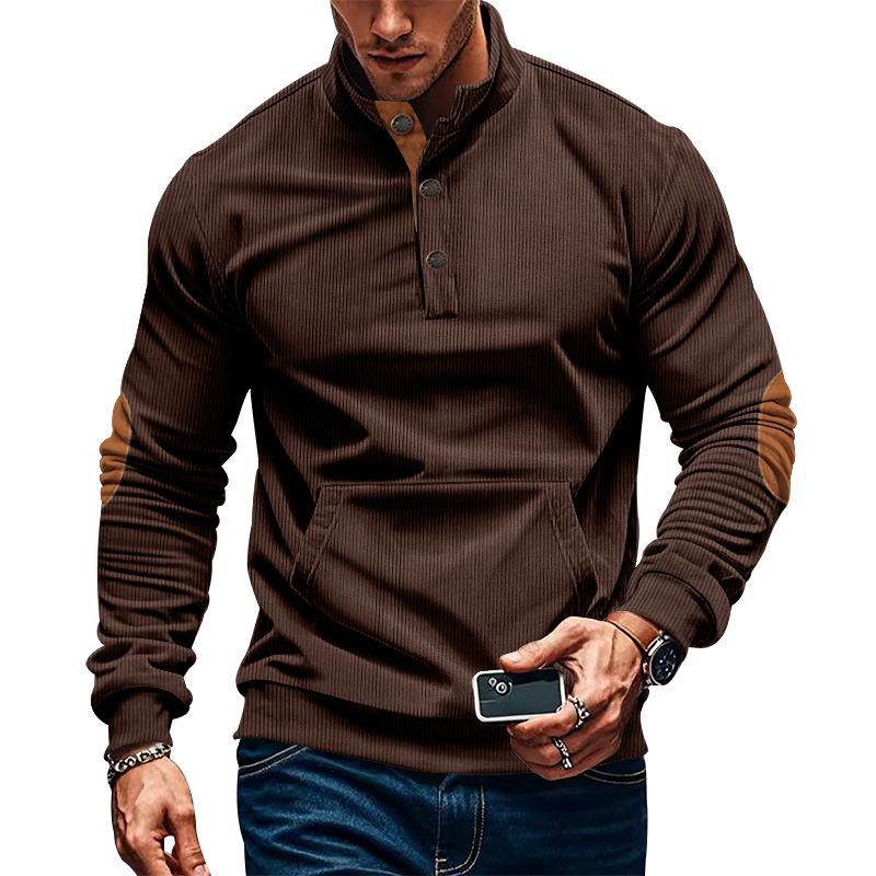 Men's Casual Stand-up Collar Kangaroo Pocket Loose Long-sleeved Sweatshirt 72785647M