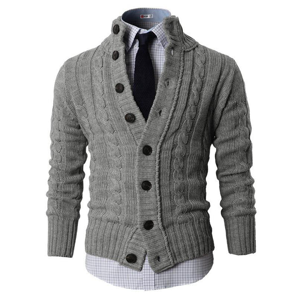 Men's Casual Stand Collar Single Breasted Long Sleeve Knitted Cardigan 37686228M