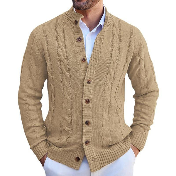 Men's Solid Color Stand Collar Knit Single Breasted Cardigan 59410460Y