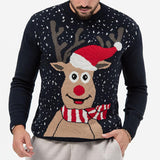 Men's Casual Crew Neck Christmas Reindeer Snowflake Knitted Pullover Sweater 77218122M