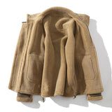 Men's Casual Color Block Lapel Warm Shearling Jacket 31363803Y