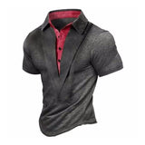 Men's Casual Solid Color Lapel Patchwork Short-Sleeved Polo Shirt 92661689M