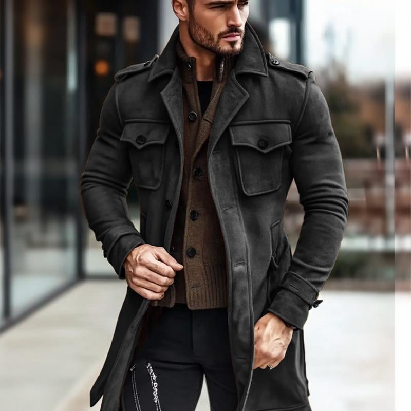 Men's Solid Color Slim Fit Mid-length Coat 74376977X