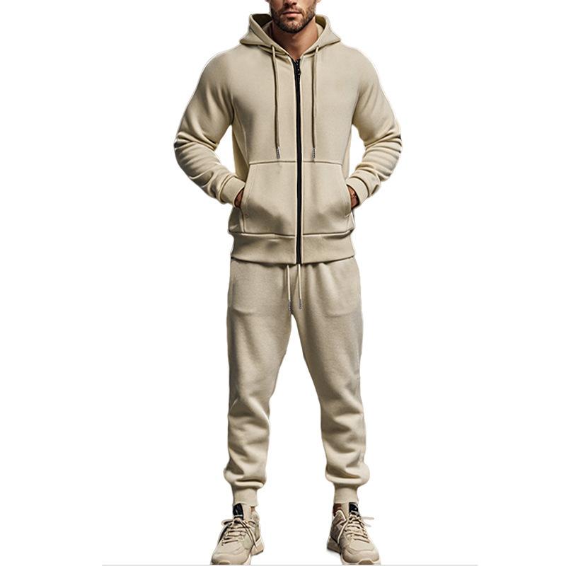 Men's Casual Fleece Zipper Hooded Jacket Sports Pants Set 00114936M