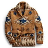 Men's Vintage Lapel Thick Jacquard Belt Knitted Cardigan 54906694M