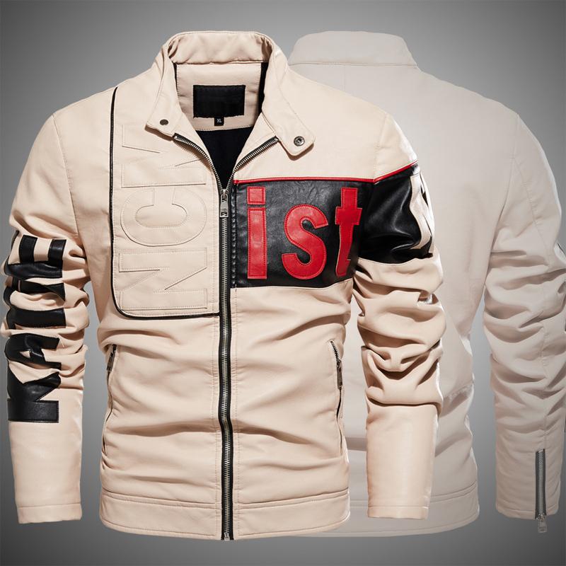 Men's Color Block Plus Velvet PU Motorcycle Leather Jacket 38422182U