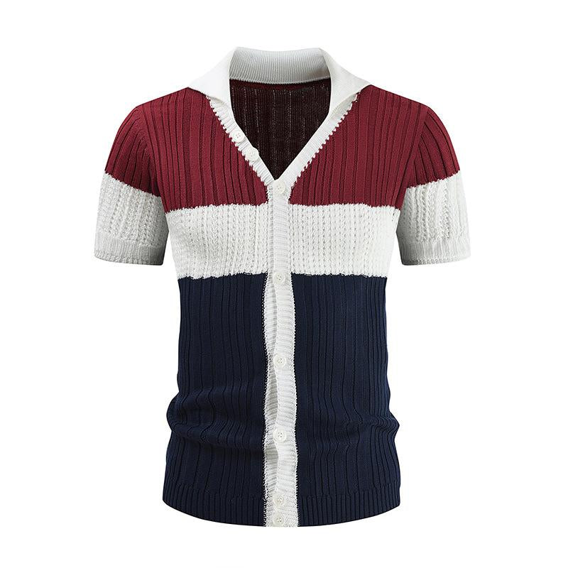 Men's Casual Color Block Lapel Short Sleeve Polo Shirt 75523690Y