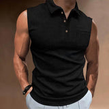 Men's Casual Lapel Buttoned Sleeveless Polo Shirt 32039281M