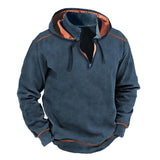Men's Vintage Contrast Zipper Stand Collar Patchwork Hooded Sweatshirt 61682011Y