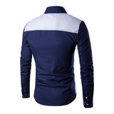 Men's Fashionable Contrast Color Splicing Lapel Slim Fit Long Sleeve Shirt 09785765M