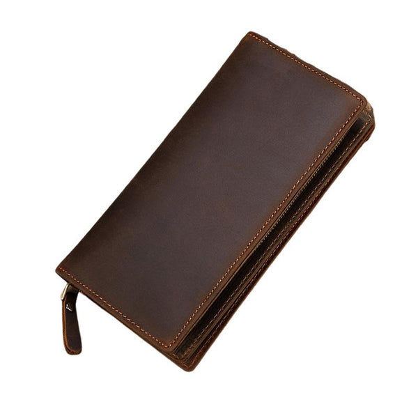 Men's Crazy Horse Leather Card Long Zip Wallet 89959962U