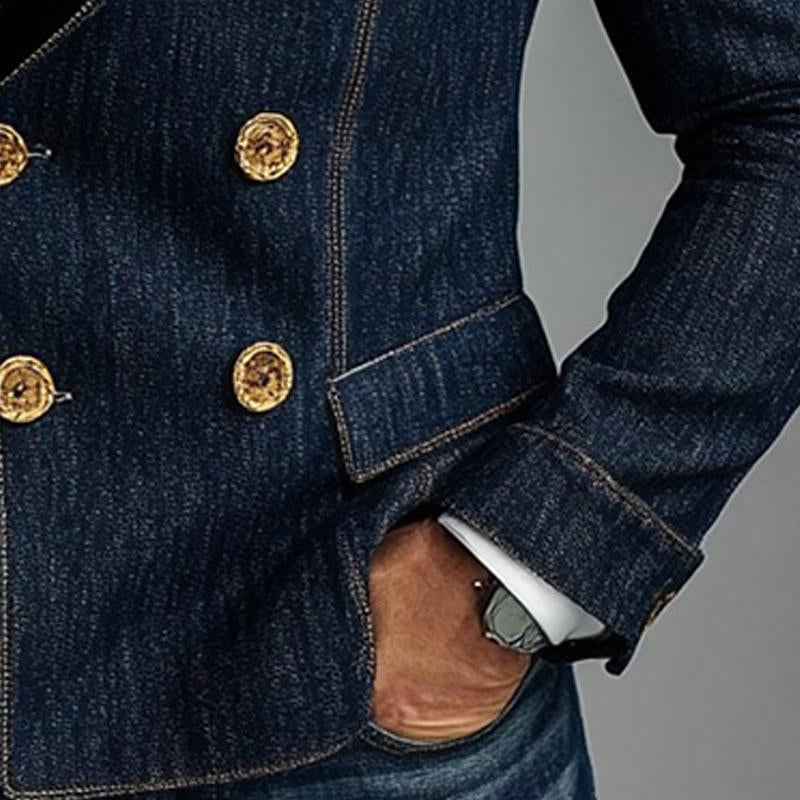 Men's Denim Patchwork Double Breasted Blazer 58735220X