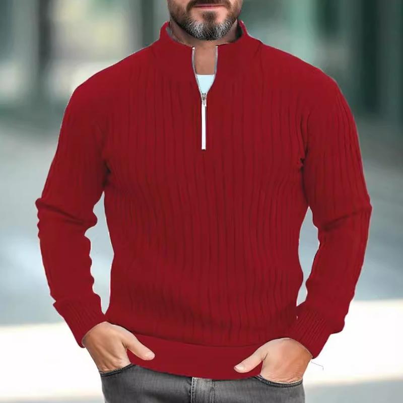 Men's Solid Color Knitted Stand Collar Half Zip Sweater 13665071X