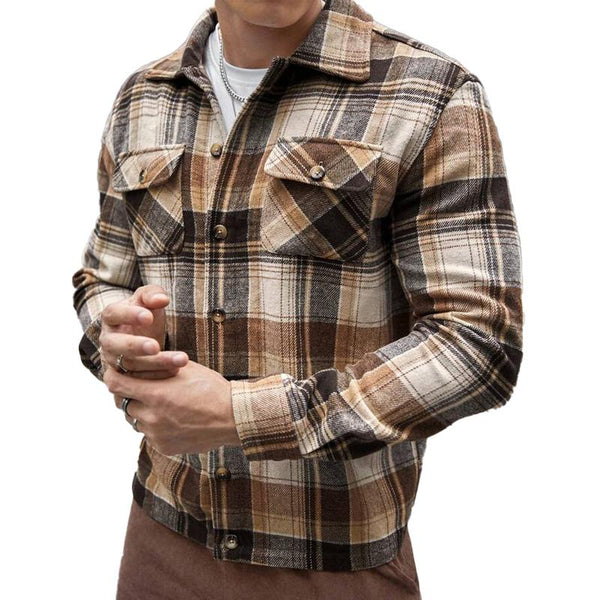 Men's Lapel Vintage Plaid Shirt Jacket  62908012X