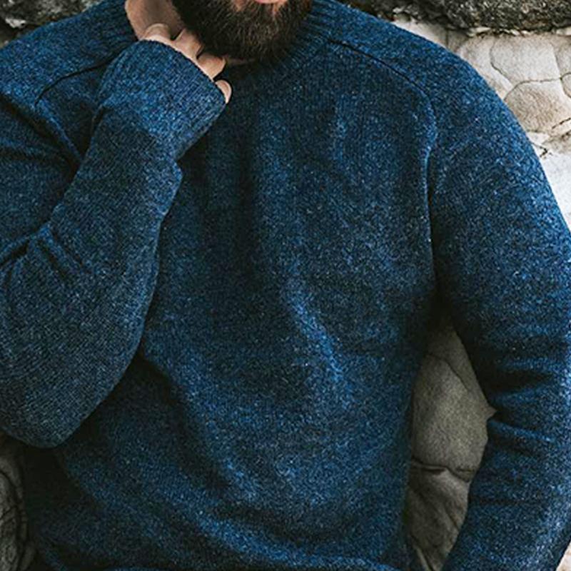Men's Solid Color Retro Crew Neck Pullover Sweater 02497568X