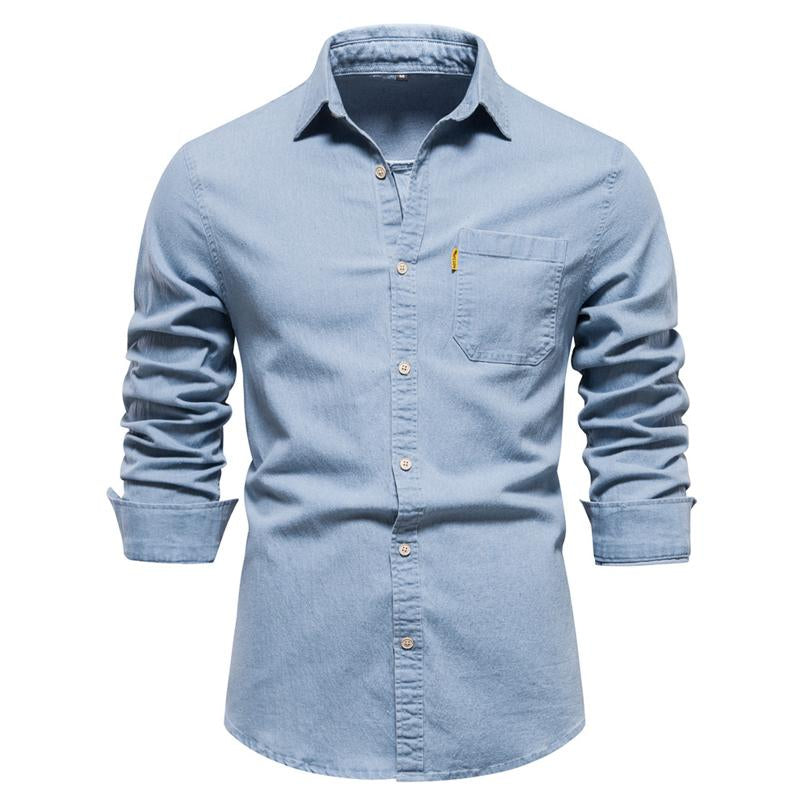 Men's Vintage Casual Solid Color Long Sleeve Denim Shirt 00411337Y