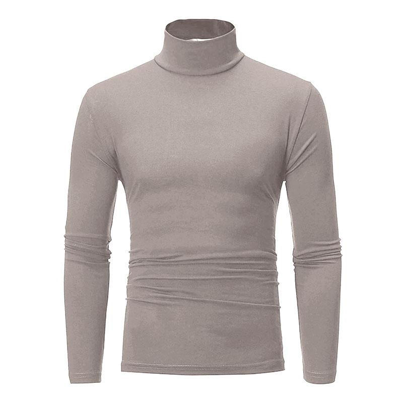 Men's Casual High Collar Solid Color Long Sleeve T-Shirt 40740072M