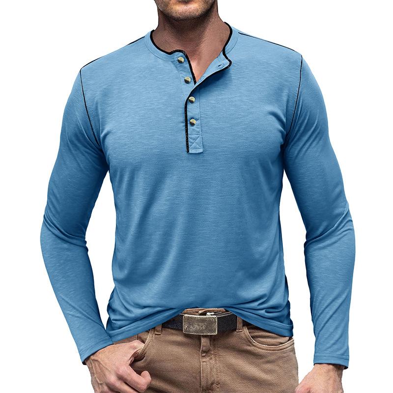 Men's Contrast Color Button Henley Neck Long Sleeve T-Shirt 77718830Y