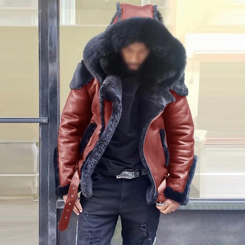 Giacca da motociclista con cerniera in pelliccia sintetica spessa vintage da uomo 69573356M