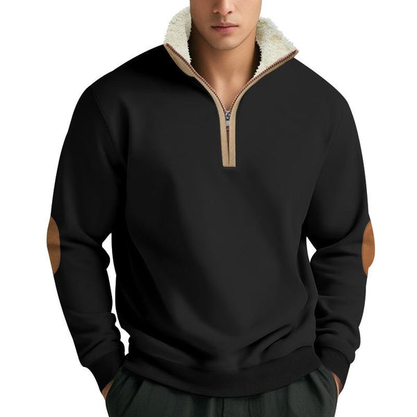 Men's Retro Colorblock Plush Fleece Lapel Stand Collar Long Sleeve Sweatshirt 04671853Z