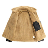 Men's Vintage Solid Color Multi-Pocket Lapel Warm Shearling Jacket 79965296Y