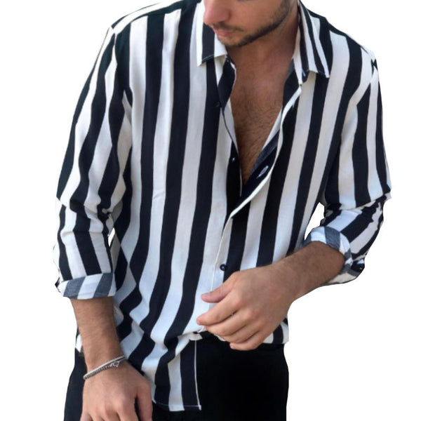 Men's Casual Striped Long Sleeve Shirt 82927420TO