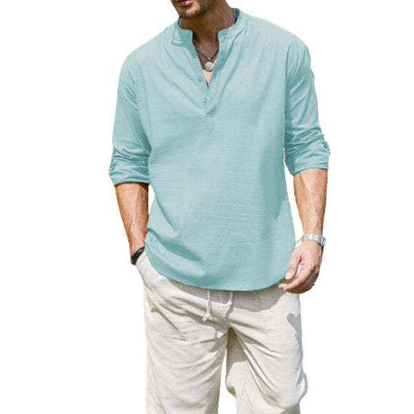 Men's Loose Solid Henley Collar Long Sleeve Shirt 92207305Z