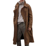 Men's Turn-down Collar Double Breasted Solid Long Coat 63857145Z