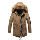 Men's Casual Outdoor Fleece Mid-Length Hooded Fur Collar Workwear Coat 17295871M