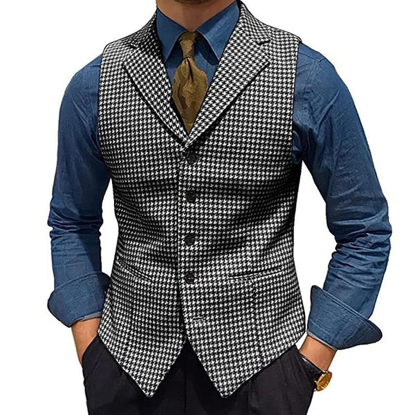 Men's Vintage Houndstooth Lapel Single-Breasted Vest 56004143M