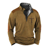 Men's Casual Stand Collar Printed Fleece Zipper Pullover Sweatshirt 16418641M