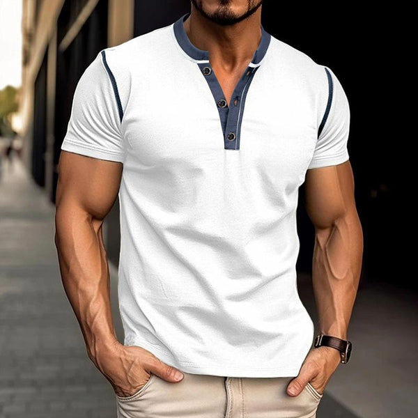Men's Casual Color Block Henley Collar Short Sleeve T-Shirt 15527838Y