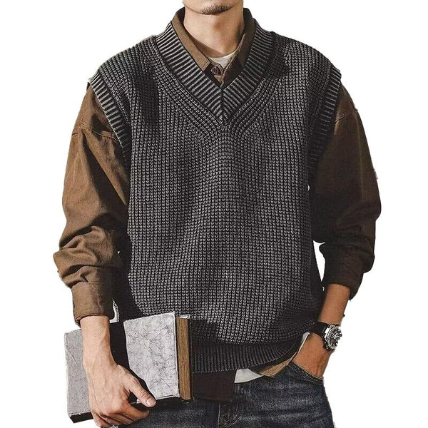 Men's Loose V-neck Solid Color Knitted Vest 33162925X