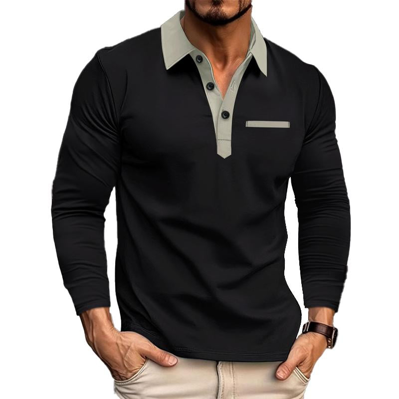 Men's Long Sleeve Lapel Color Block POLO Shirt 90958638X