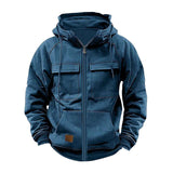 Men's Casual Solid Color Hooded Multi-Pocket Sweatshirt Jacket 17773365Y