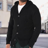 Men's Casual Solid Color Hooded Single-Breasted Slim Fit Knit Cardigan 90717958M