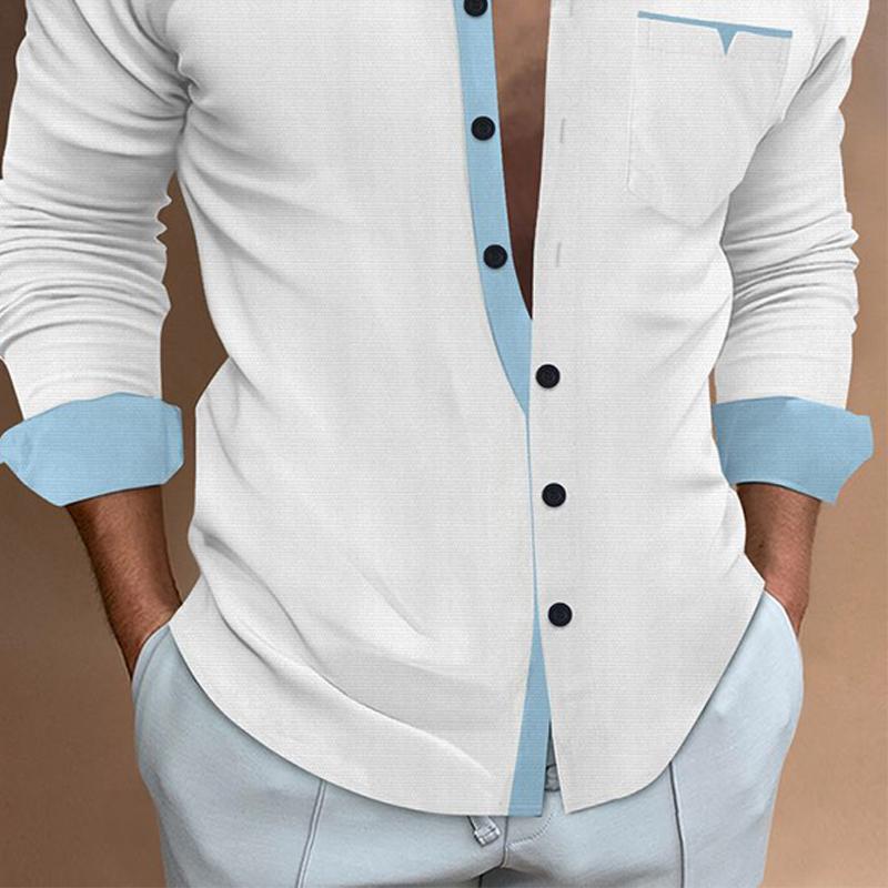 Men's Contrast Lapel Long Sleeve Shirt 01842735X